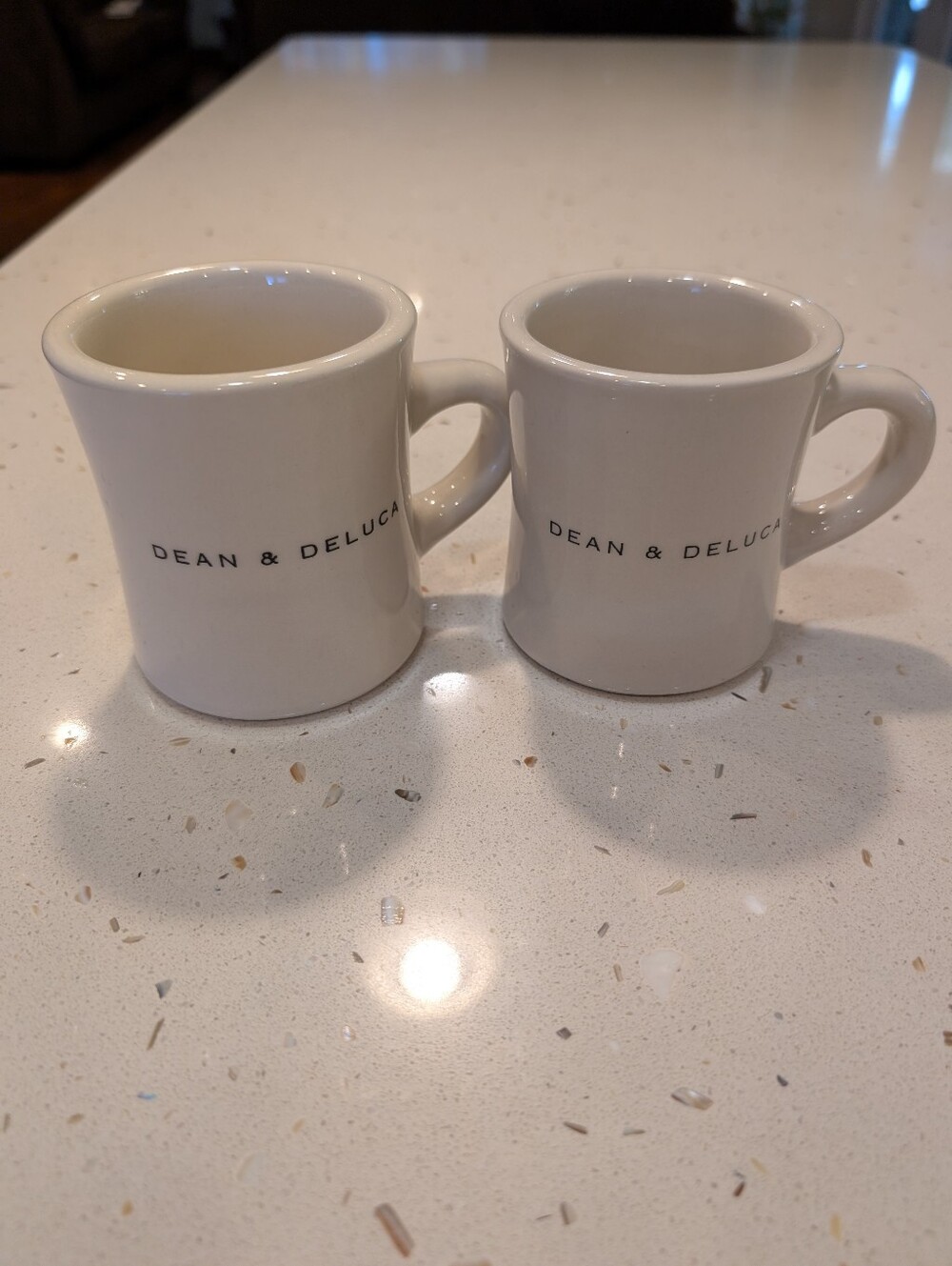 Dean & Deluca White Ceramic Coffee Mugs Set of 2 Café Style